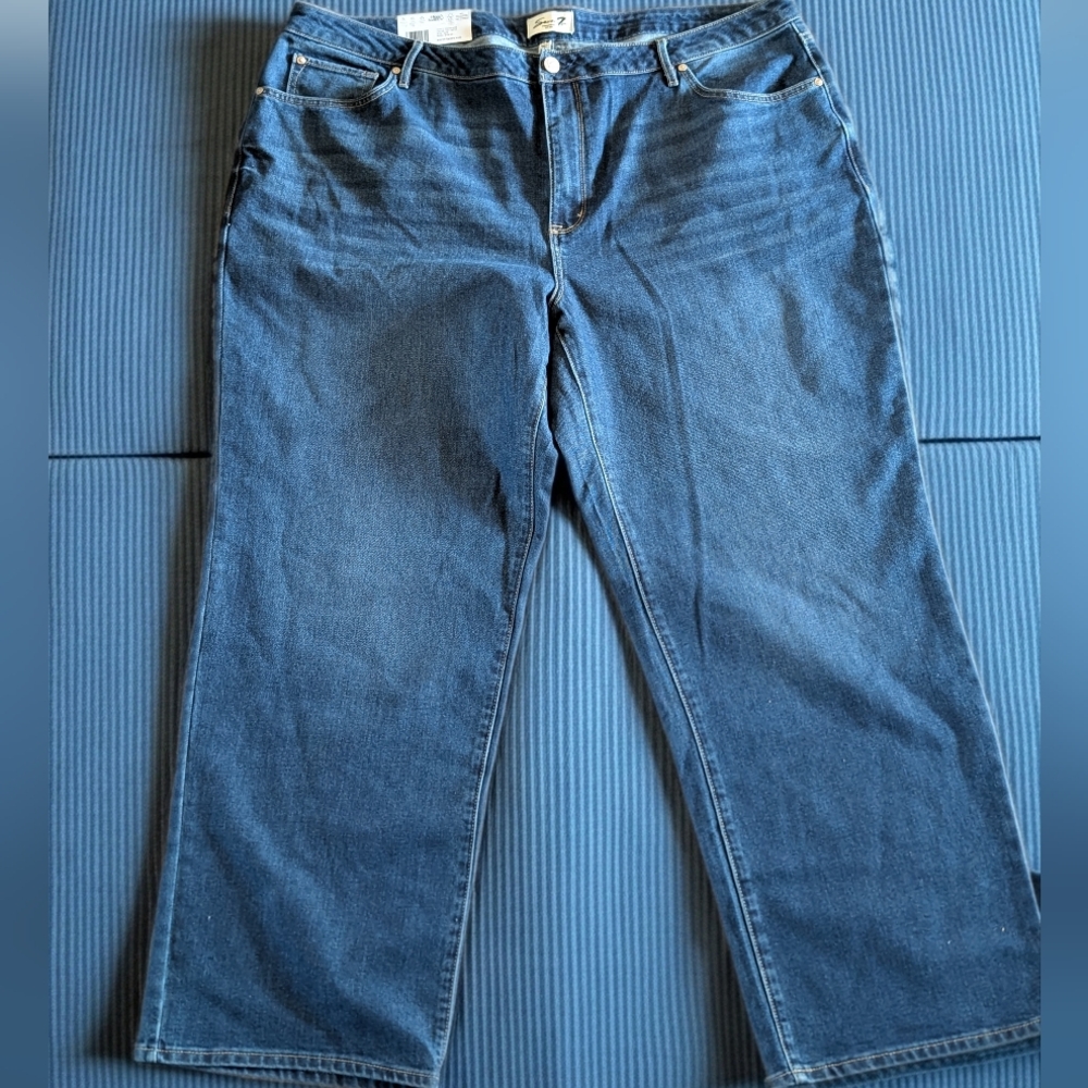 Seven7‎ Loose Straight Fit High Rise Straight Women's Blue Denim Jeans Stretch